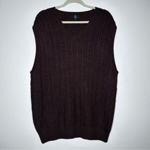 Tumi Chocolate Brown Knit Sweater Vest Cable Knit V Neck Alpaca Silk Size XL